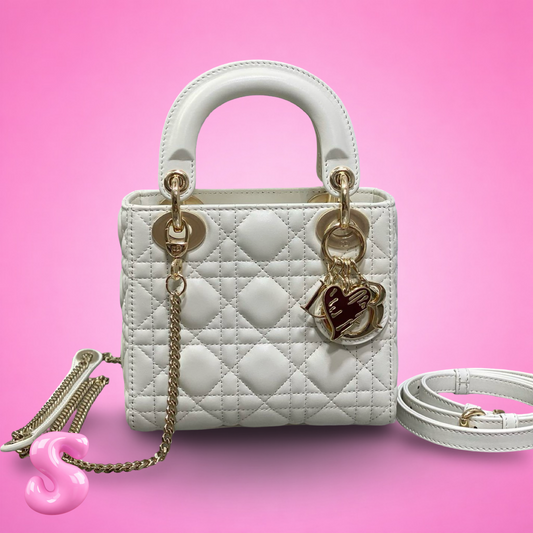 Mini Lady Dior Cannage White